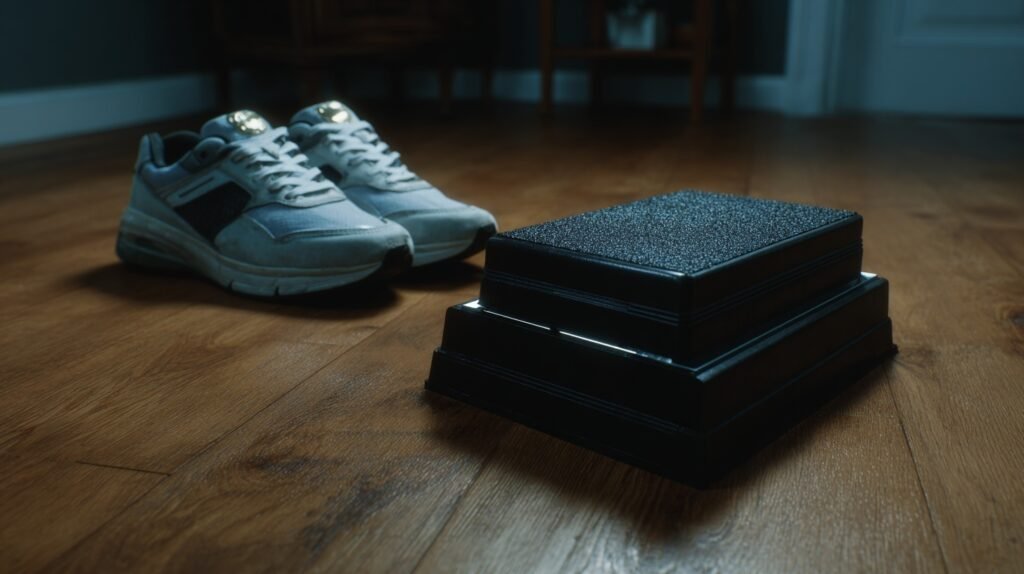Close-up of shoe lifts beside sneakers showcasing a practical aspect of heightmaxxing tips for creating height illusions.