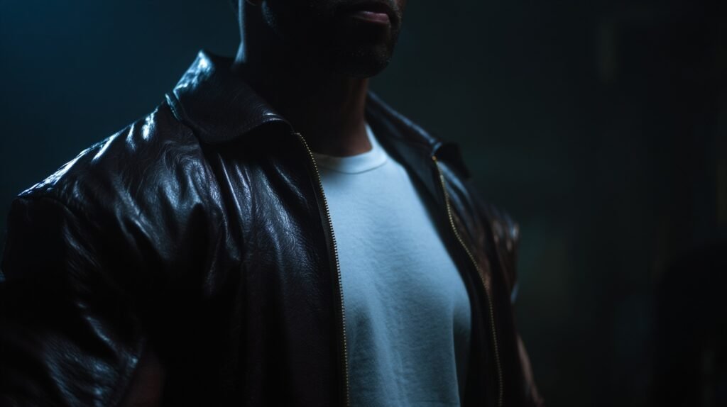 Close-up side profile of a man’s torso in fitted layers highlighting how stylemaxxing men's fashion adds perceived muscle and height.