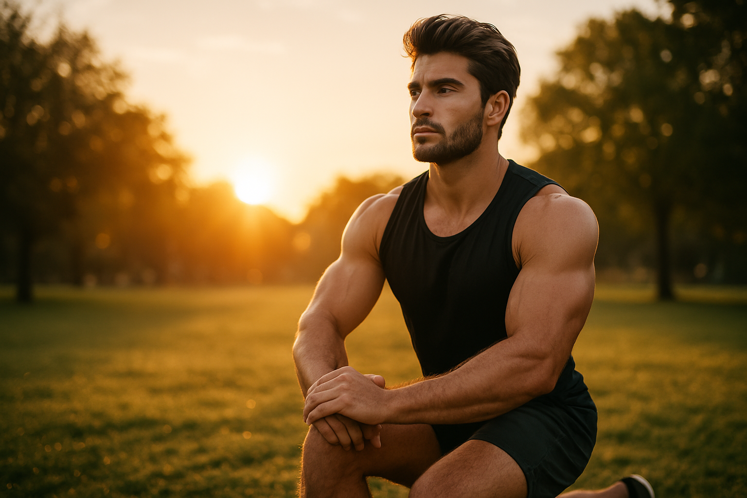 Young man exercising outdoors at sunrise illustrating hormone optimization hairmaxxing through lifestyle and hormone balance.